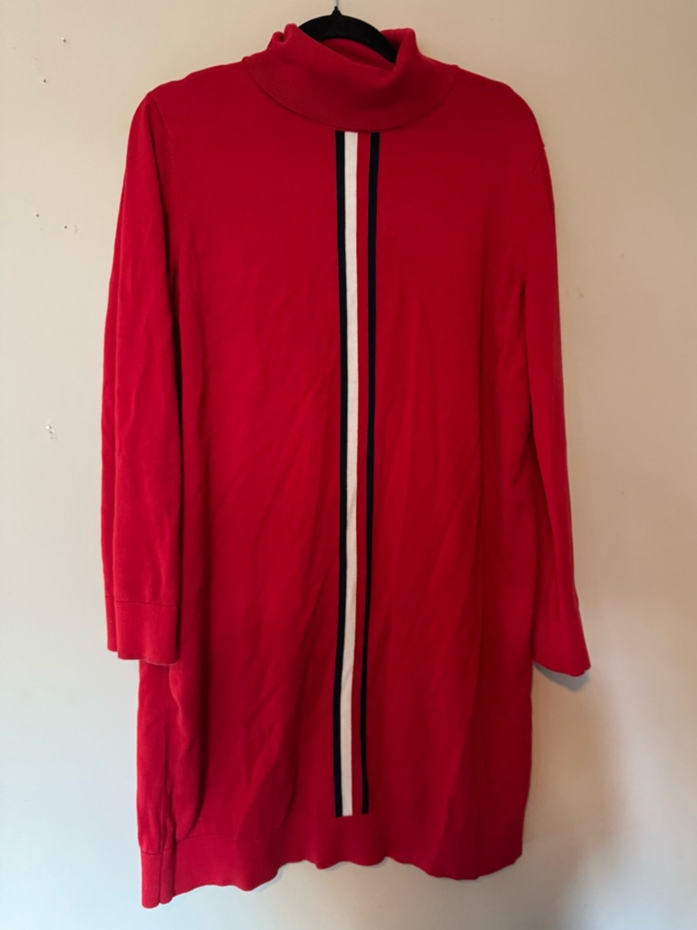 GUC Tommy Hilfiger Red Ribbed Turtleneck Sweater  w/Classic Stripes- 100% Cotton